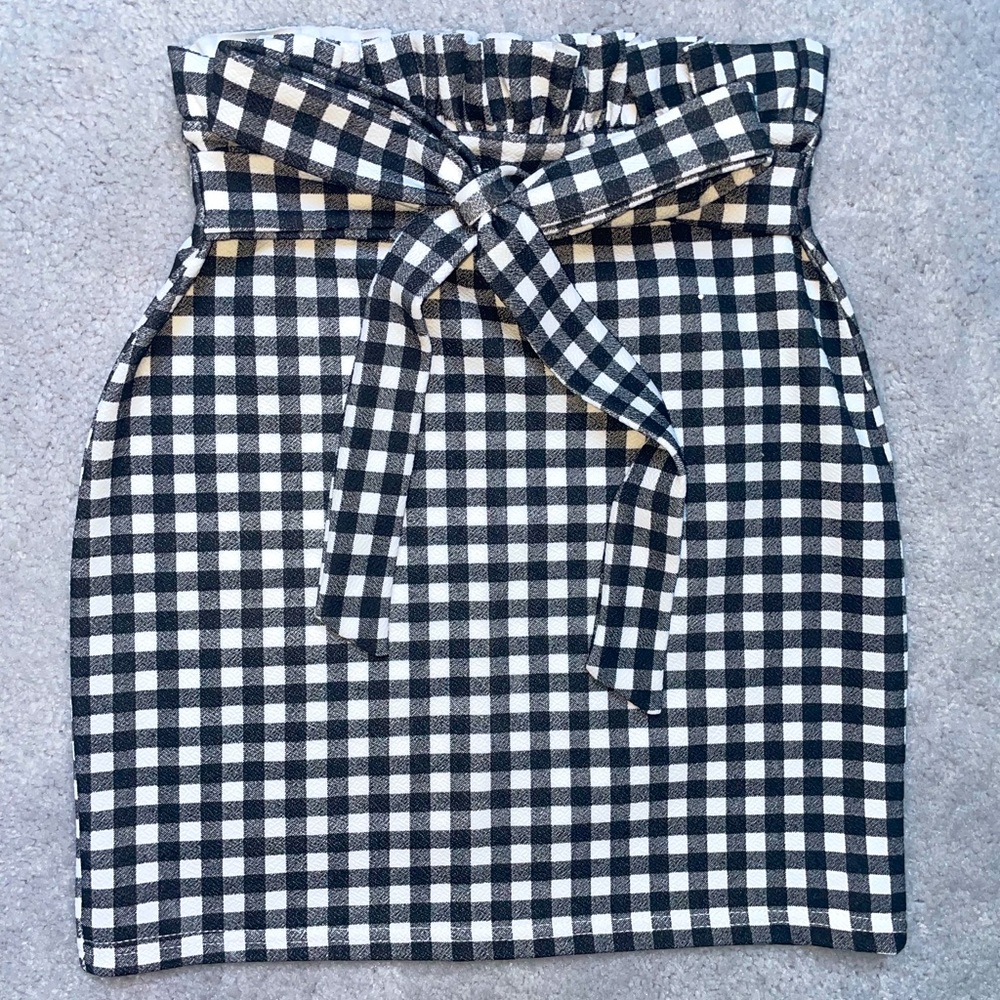 Plaid Tie Pencil Skirt